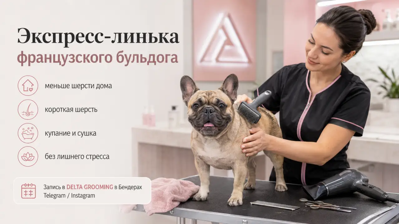 Обложка статьи экспресс-линька французского бульдога груминг и вычёсывание DELTA GROOMING Бендеры