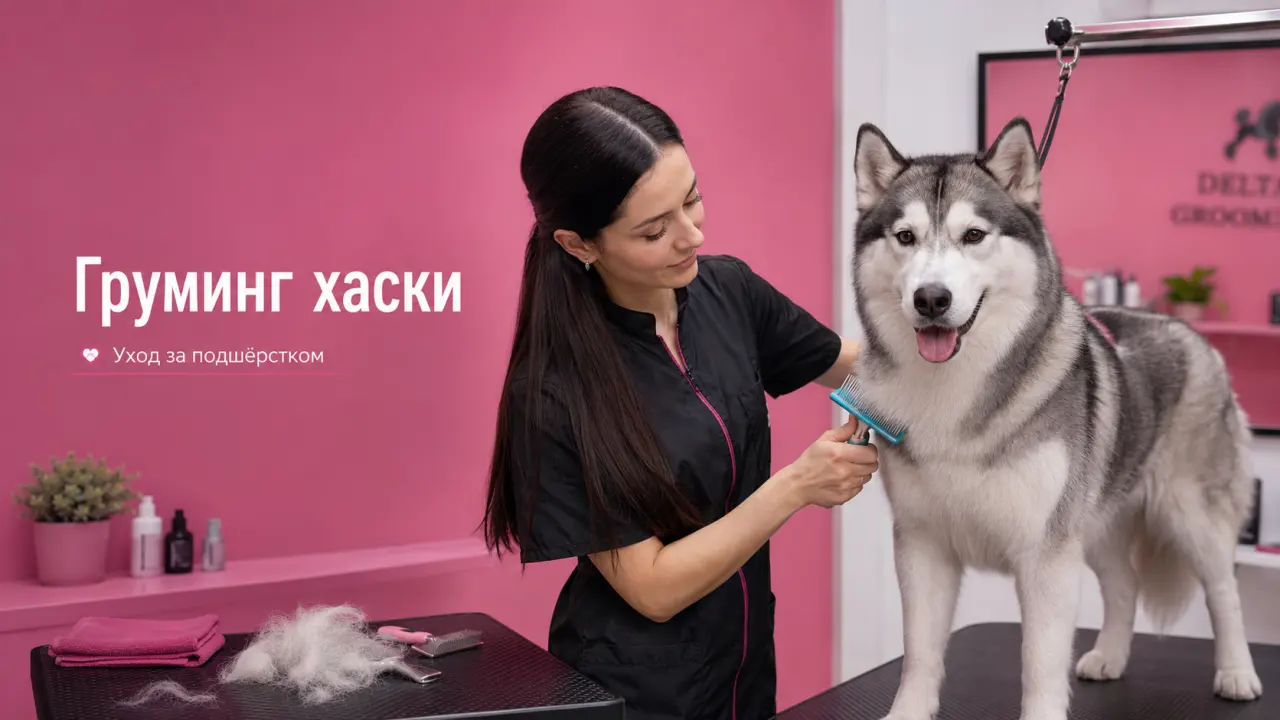 Обложка статьи груминг хаски вычёсывание подшёрстка и купание DELTA GROOMING Бендеры