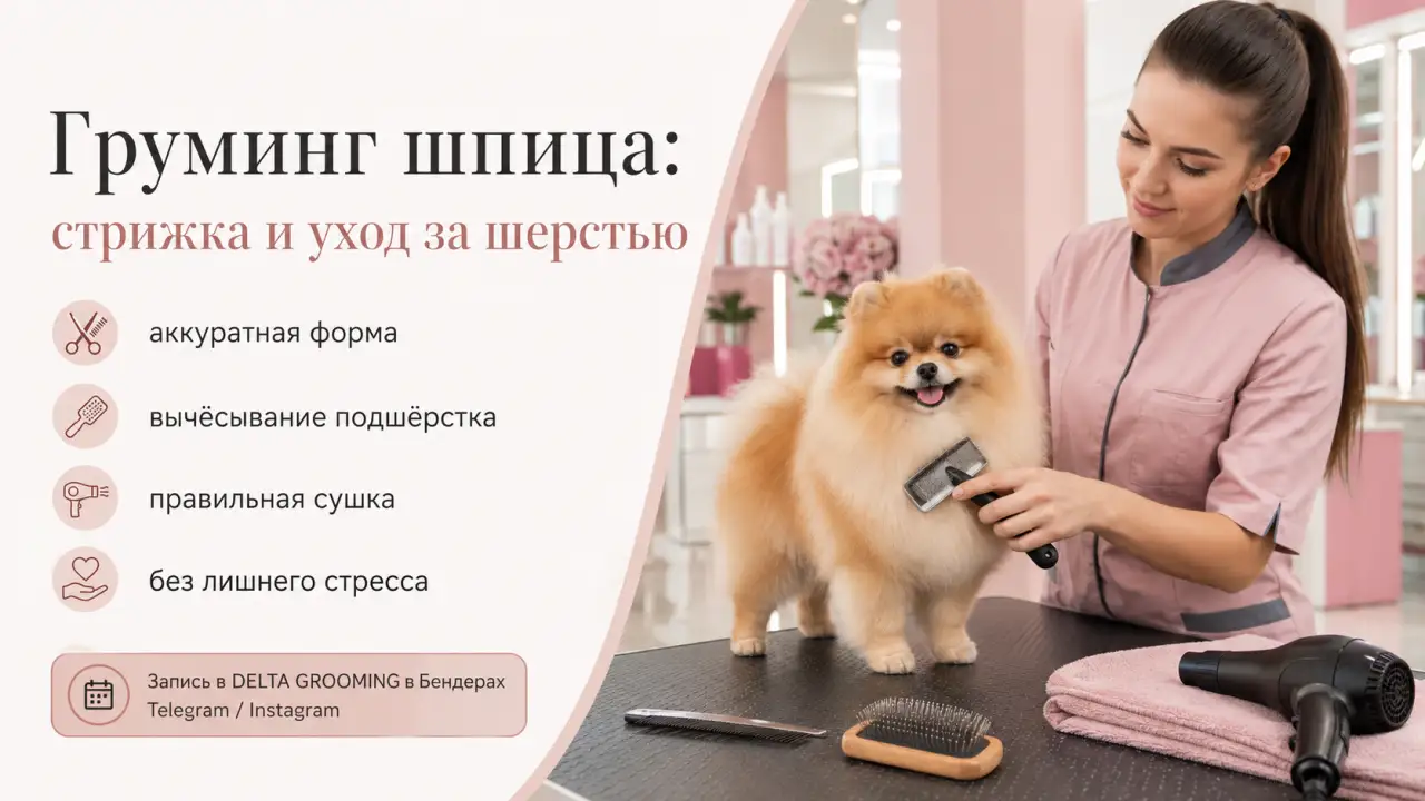Обложка статьи груминг шпица стрижка и уход за шерстью DELTA GROOMING Бендеры