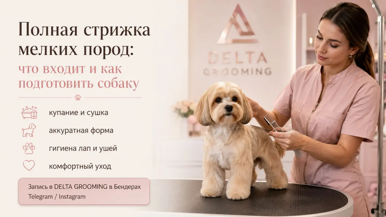 Обложка статьи про полную стрижку мелких пород в DELTA GROOMING Бендеры
