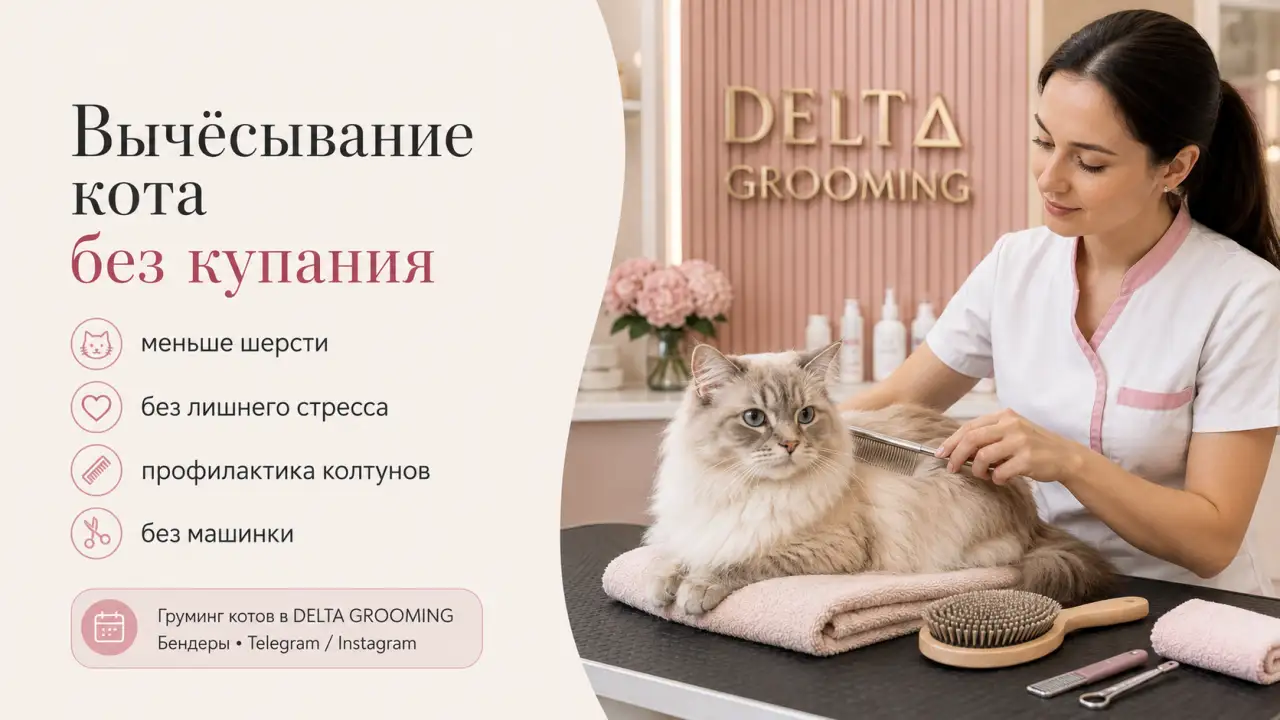 Обложка статьи вычёсывание кота без купания груминг кошек DELTA GROOMING Бендеры