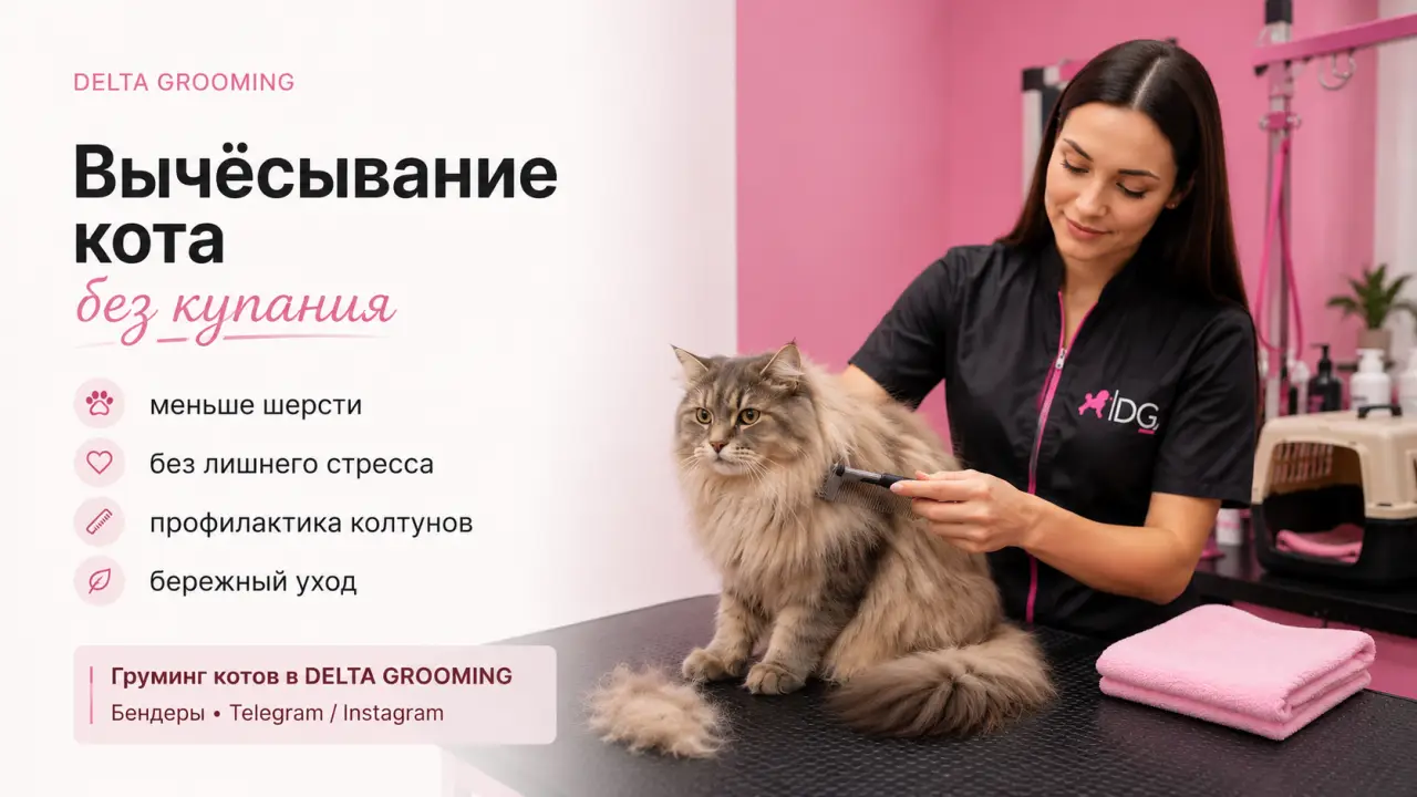 Обложка статьи вычёсывание кота без купания груминг кошек DELTA GROOMING Бендеры