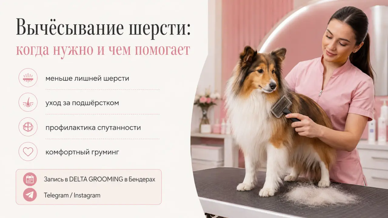 Обложка статьи про вычёсывание шерсти у собак в DELTA GROOMING Бендеры