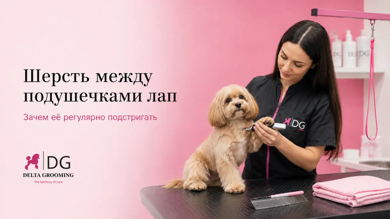 Гигиеническая обработка шерсти между подушечками лап собаки DELTA GROOMING